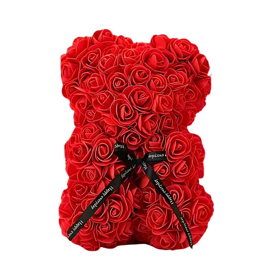 red rose teddy bear gift, everlasting red rose teddy, Valentine’s Day gift, anniversary rose bear, birthday rose teddy, handcrafted red rose plush, forever rose bear, rose gift for her, romantic rose teddy, preserved rose bear in clear box. My Red Forever - Snug Box