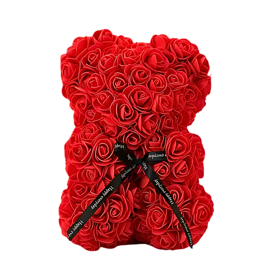 red rose teddy bear gift, everlasting red rose teddy, Valentine’s Day gift, anniversary rose bear, birthday rose teddy, handcrafted red rose plush, forever rose bear, rose gift for her, romantic rose teddy, preserved rose bear in clear box. My Red Forever - Snug Box